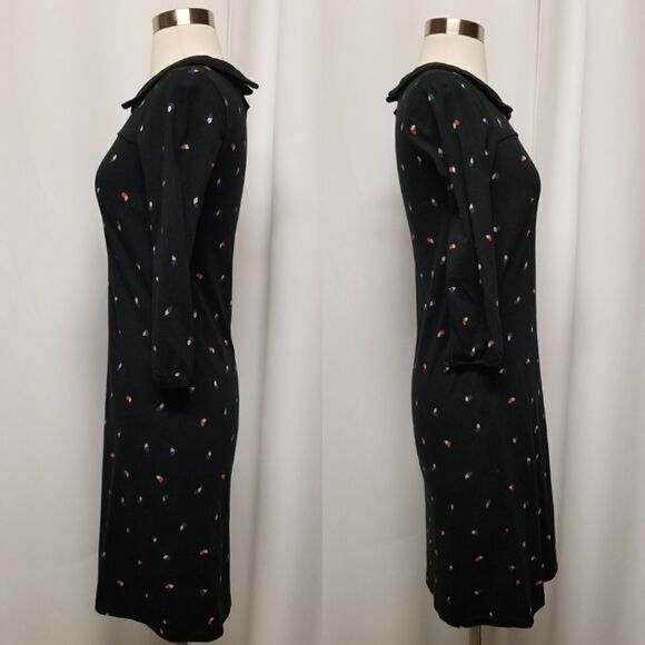 Boden Black Peter Pan Collar Leaf Print 3/4 Sleeve Shift Dress Size 2 Regular - Picture 3 of 12